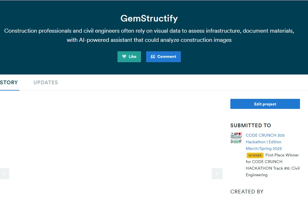 CODE CRUNCH 305 Hackathon 2025 winner with Gemstructify